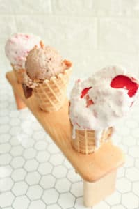 ice cream cone waffle style with strawberry ice cream