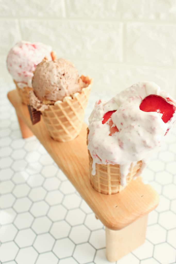 ice cream melting over a cone