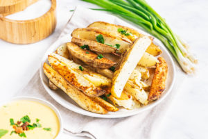Roasted Potato Wedges with Cheddar Sauce