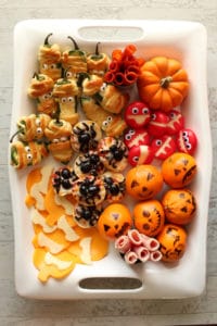 a spread of Halloween themed snacks