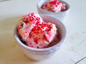 dishes of pink ice cream