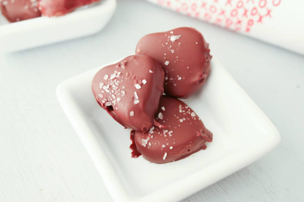 heart shaped chocolates with salt sprinkled on top