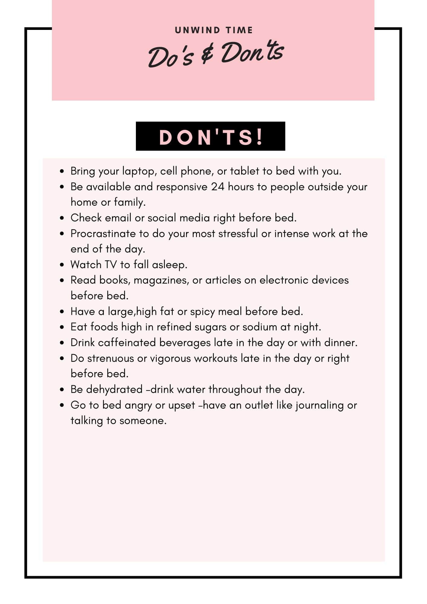 do's and don'ts of bedtime