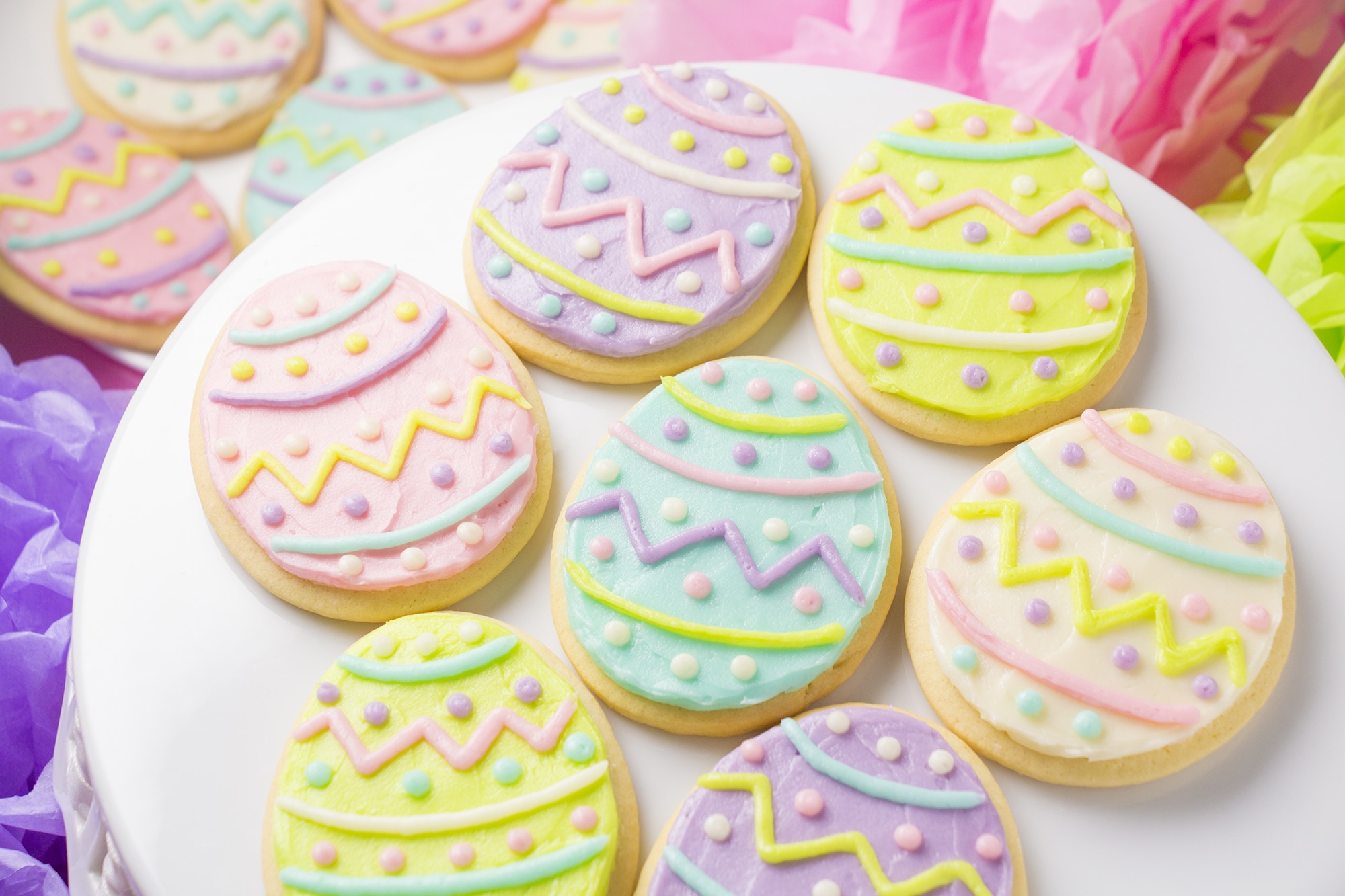 aEaster Egg Sugar Cookies topped with Buttercream Frosting