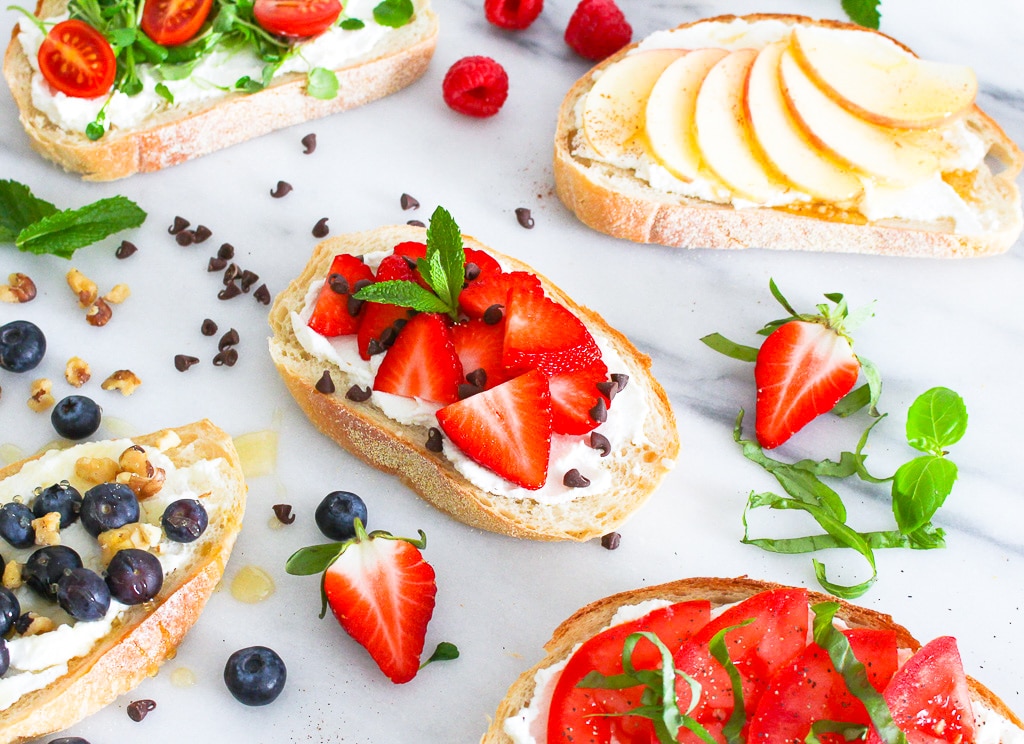 photo of ricotta toast topped with fruits
