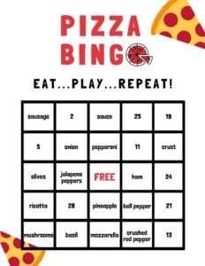 pizza bingo board