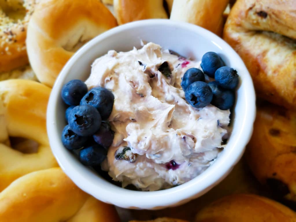 blueberry cream cheese with blueberries on top