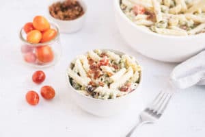 pasta salad in a small bowl