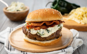 pepperjack burger with poblano cream sauce