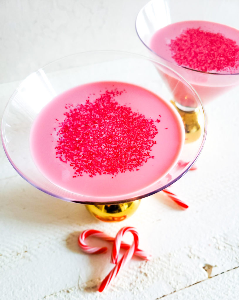pink cocktails in holiday glasses