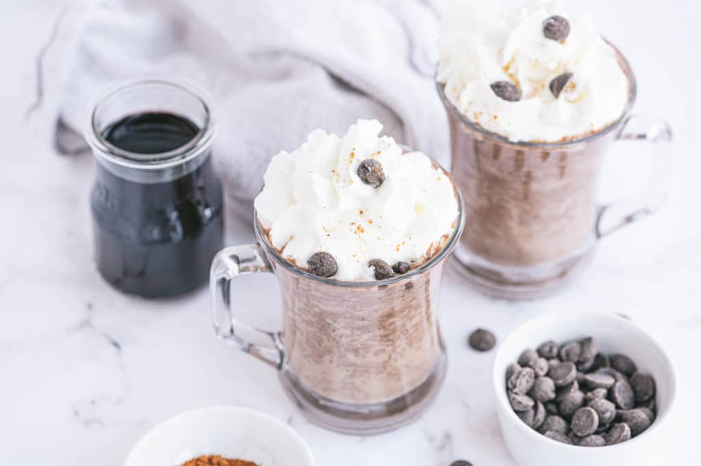 red wine hot chocolate with whipped cream