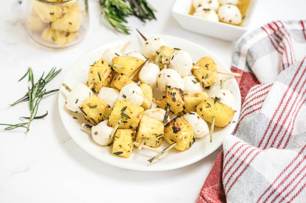 Grilled Pineapple, Mozzarella, and Rosemary Skewers