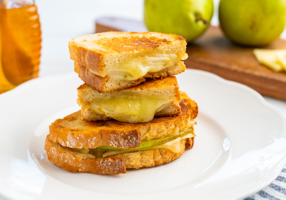 Pear and honey grilled cheese sandwich.