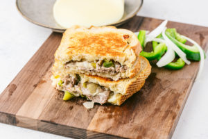 Philly cheesesteak grilled cheese sandwich